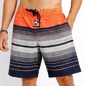 Joe Boxer Board Shorts Mens 40 Orange Black Striped Swim Trunks New with Tags